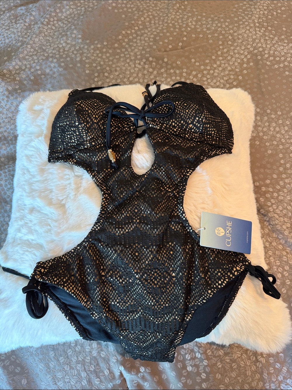 Cupshe Black Crochet Cutout Monokini Swimsuit